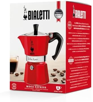 Bialetti - Moka Express: Iconic Stovetop Espresso Maker, Makes Real Italian Coffee, Moka Pot 6 Cups (6 Oz), Aluminium, Red