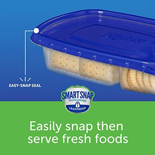 Ziploc Food Storage Meal Prep Containers Reusable for Kitchen Organization, Smart Snap Technology, Dishwasher Safe, Divided Rectangle, 8 Count