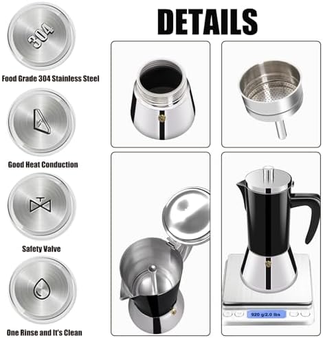 12 Cup Thickened 304 Stainless Steel Moka Pot Stovetop Espresso Maker Cafeteras Italian Percolator Espress Makers Capable Greca Mocha Coffee Machine for Induction Home and Camping 600ml 20oz