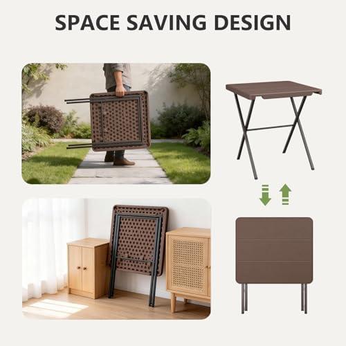 Folding Table, Portable Square Foldable Table No Assembly, Heavy Duty Steel Frame Indoor Outdoor Camping Patio Table with 400 LBS Capacity, Picnic Card Table for Backyard, RV, Small Spaces