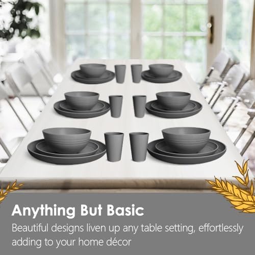 Teivio 32-Piece Plates and Bowls Sets for 8, Gray Matte Dinnerware Sets