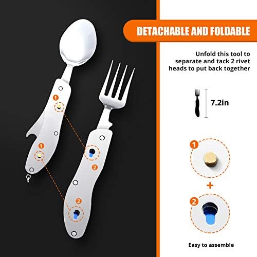 Hikenture Camping Utensils,4-in-1 Fork Spoon Knife Set(Blue 2pack)