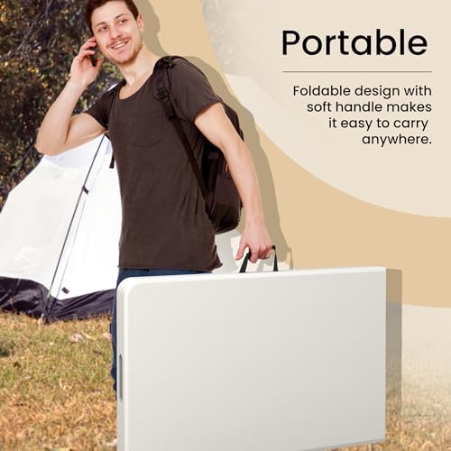 2 PACK of 8 Feet Foldable Table with Built in Handle & Steel Legs | 8 FT Heavy Duty Portable | Perfect for Party, Dining, Wedding, Events, Picnic Indoor, Outdoor, Camping, Temporary - 8 Foot