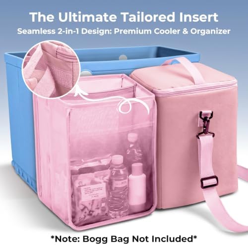 Bogg Bag Cooler Insert, 2-in-1 Insulated Cooler & Mesh Organizer for Large Bogg Bag, Leakproof PEVA Cooler Bag with Strap, Large Rubber Beach Bag Accessories for Beach, Pool & Travel