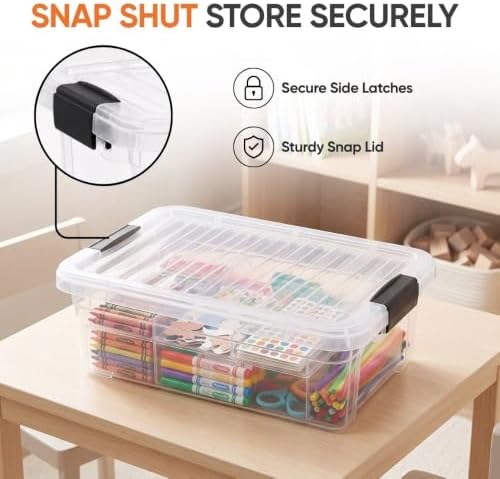 Superio 7.4 Quart Clear Plastic Storage Bin with Lid, Stackable Organizer Box, BPA-Free Storage Container for Home, Garage, School & Office, 12 Pack