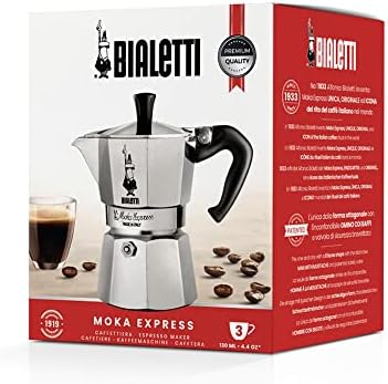 Bialetti - Moka Express: Iconic Stovetop Espresso Maker, Moka Pot, Italian Coffee Maker, 3 Espresso Shots (4.3 oz - 130 ml), Aluminum, Silver