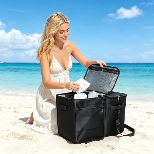 2 in 1 Cooler Organizer Insert for Large Bag Accessories Peva Leak Proof Ice Chest Lightweight Mesh Divider Inserts Pouch with 4Fastener for XL Bog Beach Rubber Tote for Use