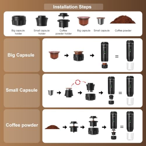Portable Espresso Machine, Self-Heating Travel Coffee Maker with USB-C, 20 Bar Portable Coffee Maker for Ground Coffee & NS Capsules, for Camping, RV, Hiking, Office