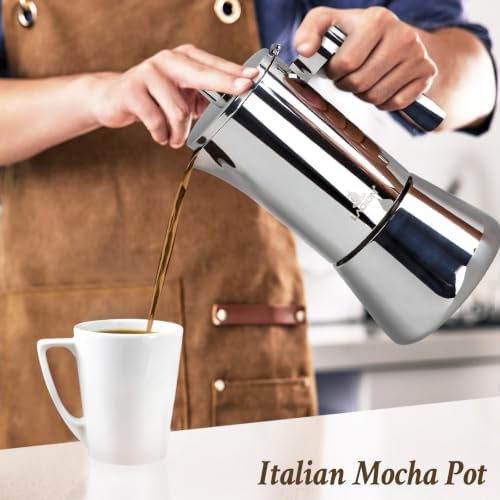 LAOION Stovetop Espresso Maker, 4Cup 6.8 oz Moka Pot, Stainless Steel