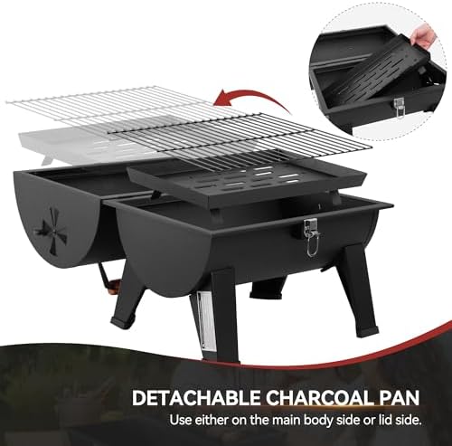 Royal Gourmet CC1619 Portable Charcoal Grill, Convertible Lid-to-Grill Zone