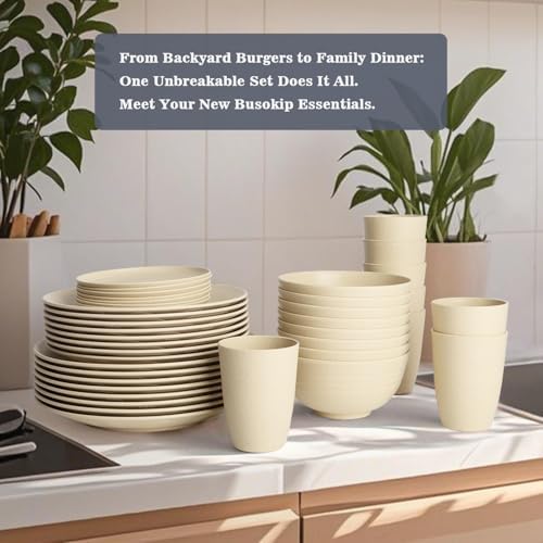 40 PCS Plastic Plates and Bowls Sets, Dishware Set for 8 - Beige
