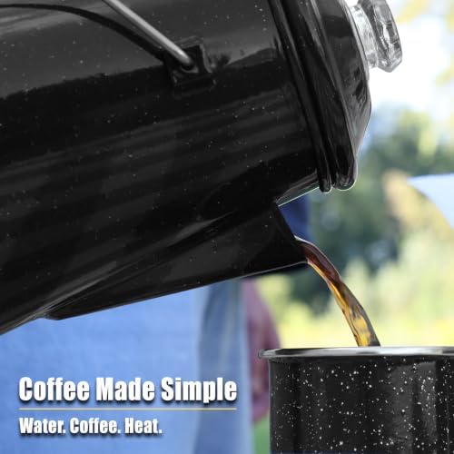 WILD Deluxe Camping Percolator Coffee Pot - Glazed Enamel Finish - Stainless Steel Internal Components - Hanging Handle - Clearview Glass Top - 10 Cups