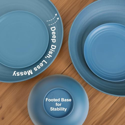 Wheat Straw Dinnerware Sets for 8, Bowls and Plates Set 32PCS(Blue)