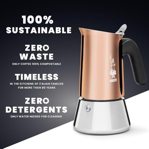 Bialetti - Venus Induction, Stainless Steel Stovetop Espresso Coffee Maker, Suitable for all Types of Hobs, 6 Cups (7.9 Oz), Copper,Silver