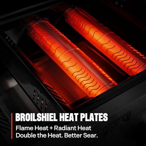 Monument Grills 4 Burner Propane Gas Grill with Broil Zone, Stainless Steel Patio Mesa 2 Barbecue Grill with Cooking Plate, Foldable Side Shelves, Fast Heating, Fast Assembly, Mesa II 410FBZ