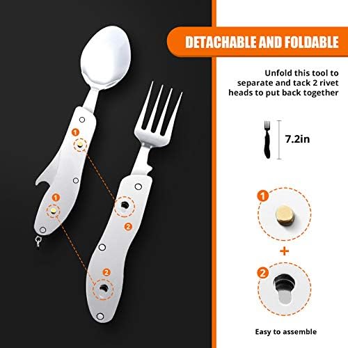 Camping Utensil,4-In-1 Stainless Steel Fork Knife Spoon Set(Black)