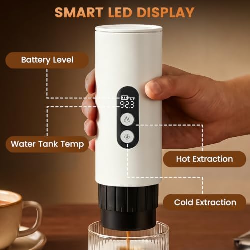 Electactic Portable Coffee Maker Self-Heating with 9000mAh Battery, Travel Coffee Maker for Ground Coffee & Nespresso Pods, Portable Espresso Maker for Travel, Camping, RV, Gym