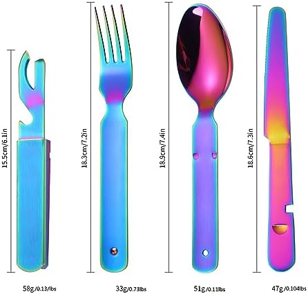 Camping Flatware Colorful Fork Spoon Knife Bottle Opener Silverware Outdoor Portable Cutlery Tactical Utensil Set 4 Pieces Foldable Durable Reusable Easy to Clean