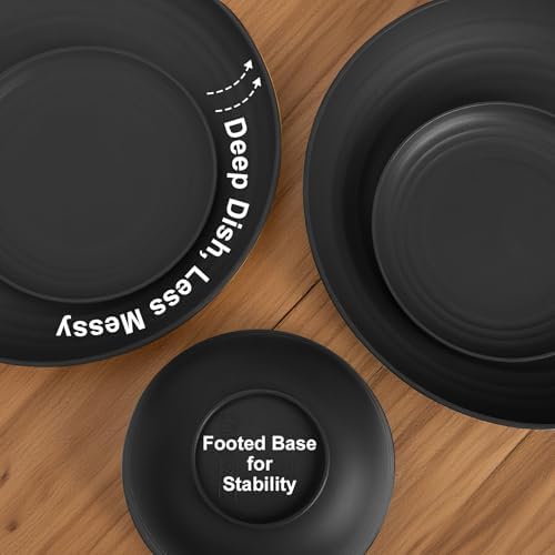 Wheat Straw Dinnerware Sets for 8, Unbreakable Dishes Set - Black