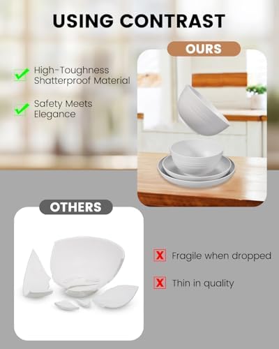 24 Pcs Wheat Straw Dinnerware Set- Picnic & Camping- Unbreakable & Reusable- Includes 4x 9in Plates, 4x 8in Plates, 4x 6in Bowls, 4 Cups, 4 Stainless Steel Forks and Spoons- Kitchen, Dorm, Office