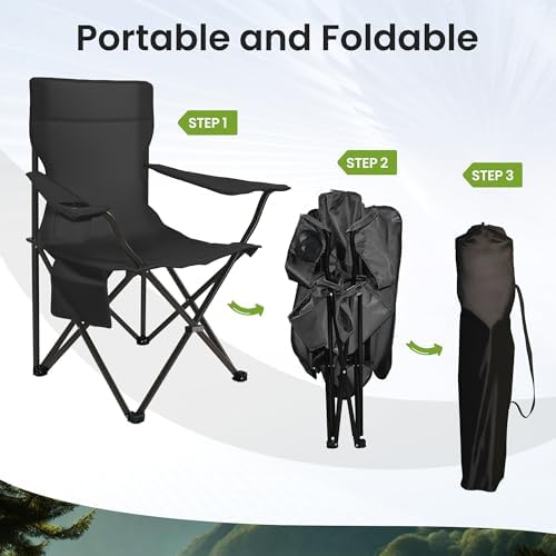 Portable Camping Chair 4 Pack, Folding Outdoor Chair with Cup Holder & Side Pocket for Camping, Hiking, Picnic, Beach (Black)
