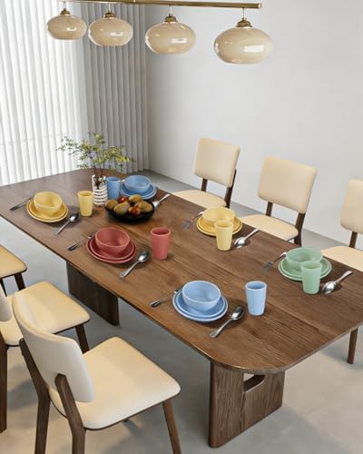 24 Piece Plates and Bowls Sets for 4- Unbreakable Wheat Straw Dinnerware Sets Includes Stainless Steel Forks for Picnic Camping Outdoor Kitchen and Apartment Dinning RV Essentials- Colorful