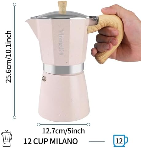 Mongdio Stovetop Espresso Maker Moka Pot, Cuban Coffee Maker Stove top coffee maker Moka Italian Espresso Greca Coffee Maker Brewer Percolator, 12 Espresso Cups, 20 oz - Pink