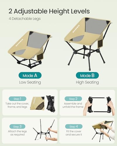 SONGMICS Camping Chair, Steel Frame, Supports 330 lb, 2 Storage Pockets