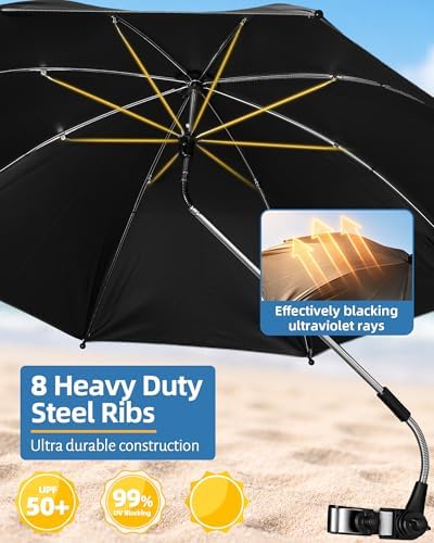 2PCS Camping Chairs with Detachable Umbrella, HaSteeL Folding Beach Chair for Adults, Large Portable Foldable Chair for Outdoors Fishing Hiking Travel Picnic Lawn, Supports 275lbs, Storage Bags, Black