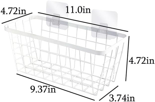 2 Set LeleCAT Hanging Wall Basket Organizer, Over the Cabinet Door Adhesive Wire Baskets for Organizing Kitchen Food Pantry Bathroom Shelf Storage No Drilling Wall Mounted,White