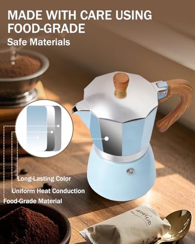 Coffee Maker Stovetop Espresso Maker 9 Cup Aluminum Moka Pot Percolator 15oz 450ml Easy Brewing for Electric Ceramic Stoves Home Camping Italian Cuban Café Classic Blue