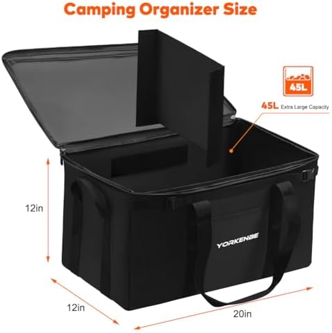 45L Camping Organizer, 1680D Heavy Duty Waterproof Camping Storage for Camping Cooking Utensils and Camping Cookware, with Hard Bottom, Camping Bag with Zippered Lid for RV, Hiking