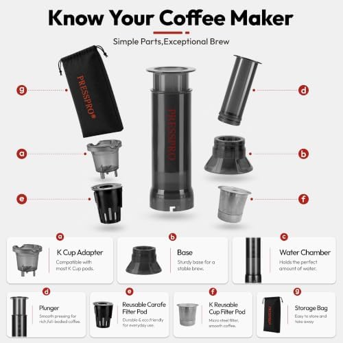 Camping French Press - Portable Coffee Maker for K Cup Pods and Grounds