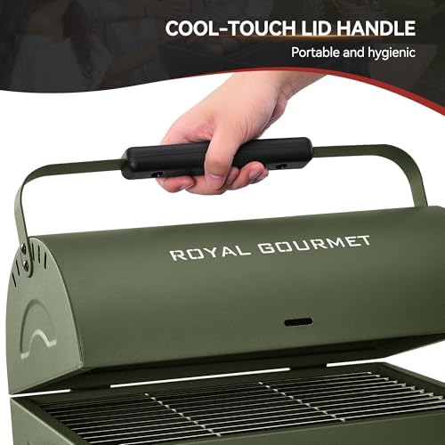Royal Gourmet CC1015L Portable Charcoal Grill, Lid Handle, Four Air Vents