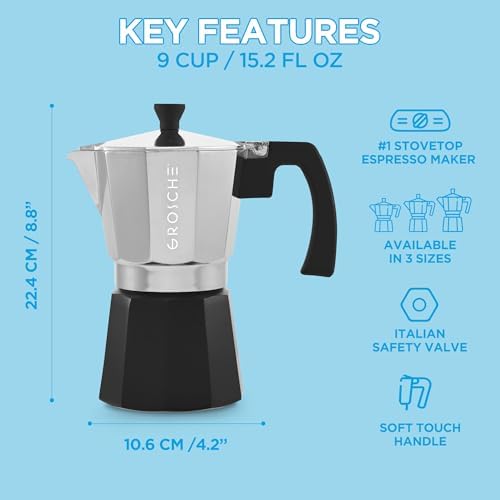 GROSCHE Milano Stovetop Espresso Maker Moka Pot 9 espresso Cup Tuxedo Black