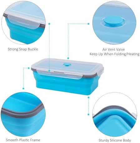 Extra Large Collapsible Food Storage Containers with Lid & Air Vent, 58 oz, 4 Pack, XL Collapsible Marinade Container with Lid Foldable Silicone Containers, Microwave Freezer Dishwasher Safe, Blue
