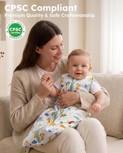 Baby Sleep Sack 6-12 Months 0.5 TOG, 100% Cotton Baby Wearable Blanket 2 Pack with 2-Way Zipper, Lightweight Sleep Bag for Boys & Girls Newborn Infant Breathable Sleeing Sack Green Animal