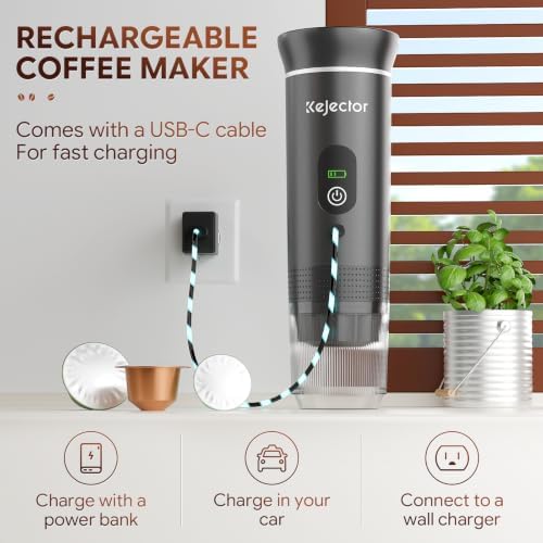 Portable Coffee Maker Espresso Machine Cafetera Portatil Personal Rechargeable Coffee Maker Small for Travel Camping usb-c Battery Espresso Maker, 3-IN-1 Compatible with Ground Coffee & NS Capsule