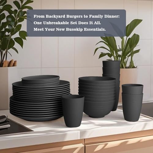 40 PCS Plate and Bowl Set, Wheat Straw Dinnerware Sets for 8(Black)