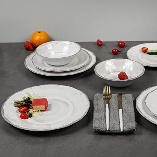 Melamine Dishes Dinnerware Sets - 12pcs Melamine Plate and Bowl Set White