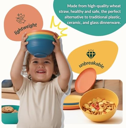 Homienly 40-Piece Unbreakable Wheat Straw Dinnerwave Sets Plates and Bowls Sets for Kitchen, RV, Dorm, Lightweight Camping Dishes Set, Service for 8, Microwave and Dishwasher Safe Dish Sets (Multi)