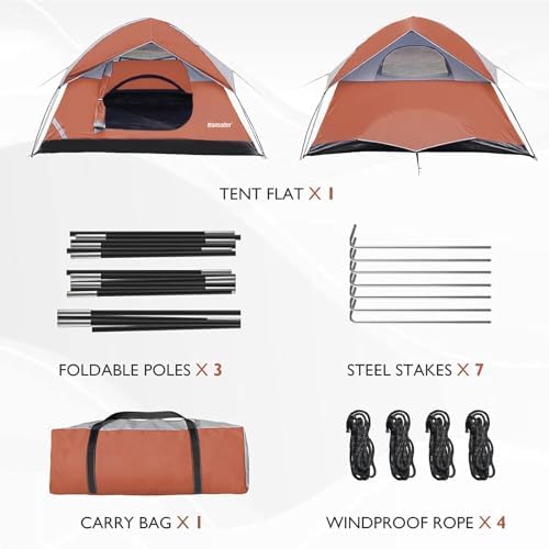Camping Tent, Waterproof 2/3/4 Person Tents for Camping, Lightweight Easy Set Up Outdoor Hiking Tent Backpacking Tent with Carry Bag, Backpack Tent Suit for Family Beach Hiking Travel