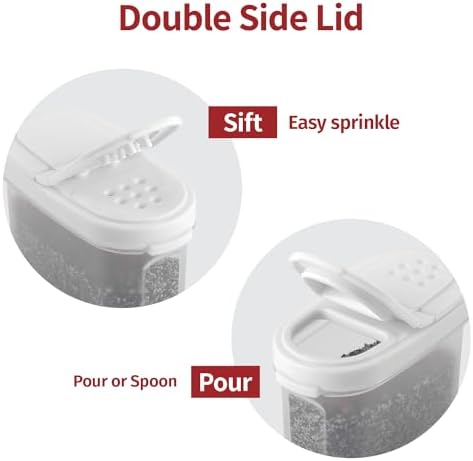 SIGNORA WARE Plastic Spice Containers – Spice Jar Set 8 Pack, 4 Mini, 4 Large – Spice Jars to Store Spices, Herbs, Marinade, Sugar, Salt, Pepper – Refillable Airtight Small Spice Jars with 2 Way Lids