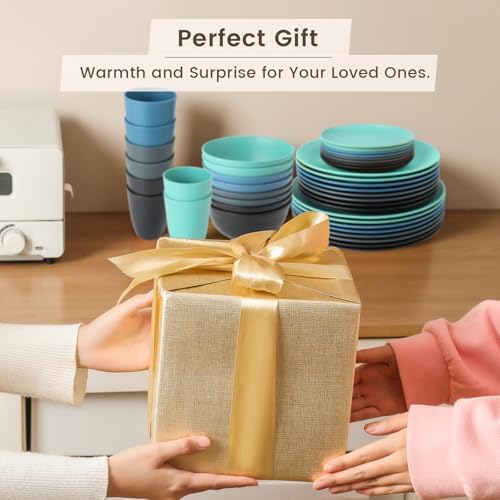 Homienly 40 PCS Premium Wheat Straw Dinnerware Sets, Reusable Unbreakable Plates and Bowls Set, Cups Sets, Service for 8, Microwave and Dishwasher Safe Dishes Set for Party, Outdoor (Nightscape)
