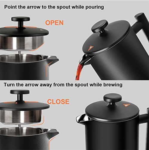 Secura French Press Coffee Maker, 304 Grade Stainless Steel Insulated Coffee Press with 2 Extra Screens, 34oz (1 Litre), Black