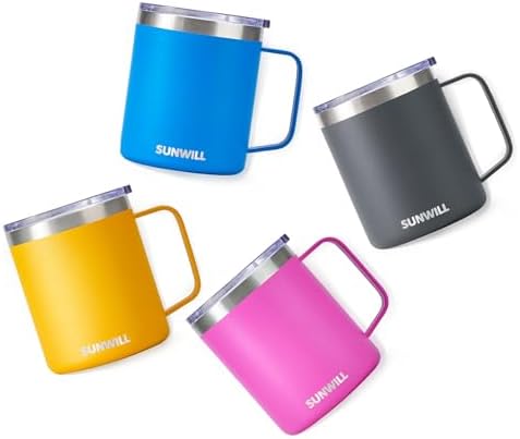 SUNWILL Travel Coffee Mug Set of 4, 14 oz Insulated Stainless Steel