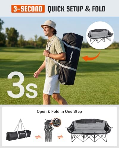 KingCamp 3 Person Camping Chair, Oversized 1100lbs Heavy Duty Loveseat