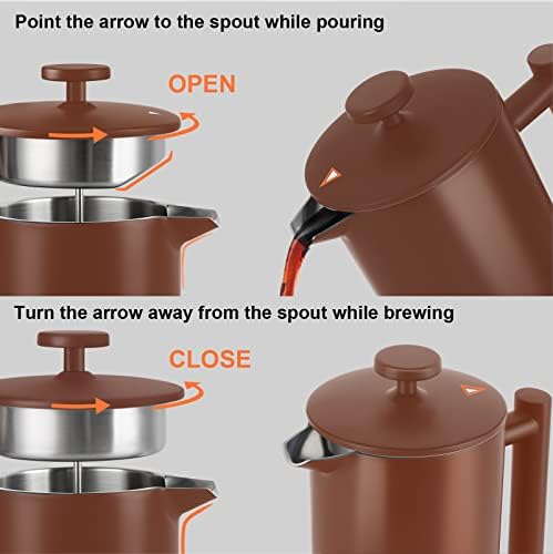 Secura French Press Coffee Maker, 304 Grade Stainless Steel Insulated Coffee Press with 2 Extra Screens, 34oz (1 Litre), Coffee (Pack of 2)