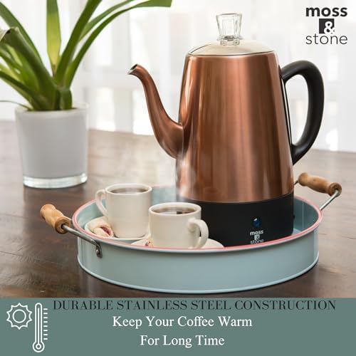 Moss & Stone 10 Cup Copper Electric Percolator Coffee Pot, Stainless Steel