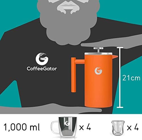 Coffee Gator French Press Coffee Maker 34 oz, Non-Toxic, Orange